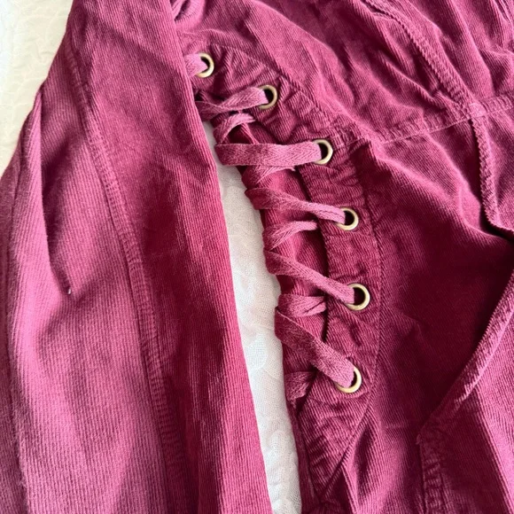 XCVI Wearables Larisa Corduroy Jacket Medium Burgundy Wine Zip Front Coat